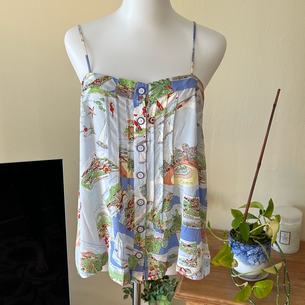 MAEVE by ANTHRO 100% Silk Europe landscape print blouse Size US 4